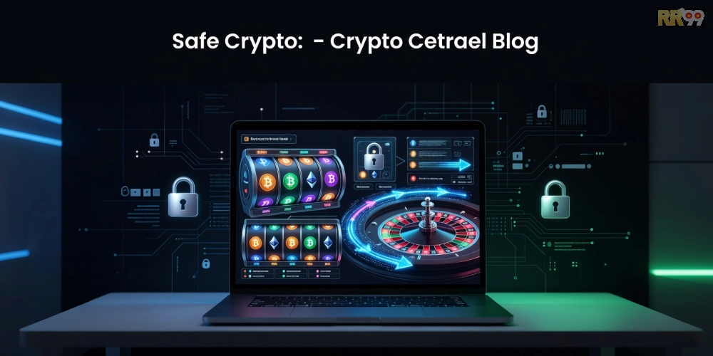 Minh họa khái niệm cơ bản về crypto casino rr99 với giao diện hiện đại và biểu tượng tiền điện tử