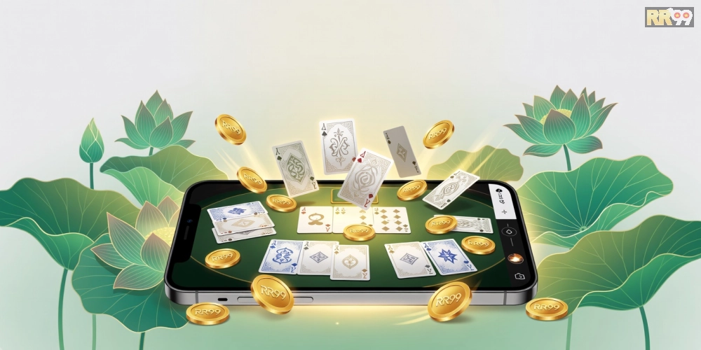 Minh họa khái niệm game bài đổi thưởng online rr99 với giao diện hiện đại và phần thưởng hấp dẫn