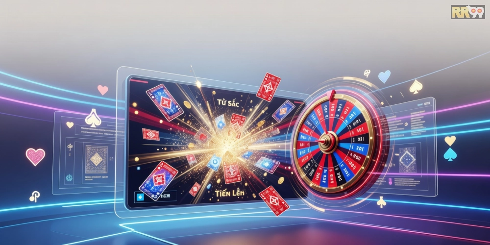 Khái niệm game bài nổ hũ rr99 được minh họa qua giao diện nền tảng hiện đại