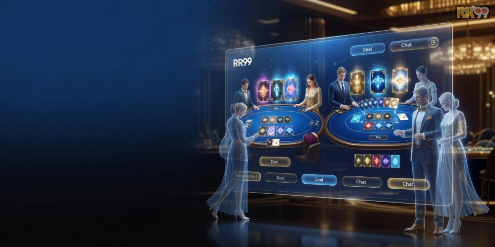 Minh họa giao diện game bài online rr99 với các trò chơi phổ biến và người chơi tham gia
