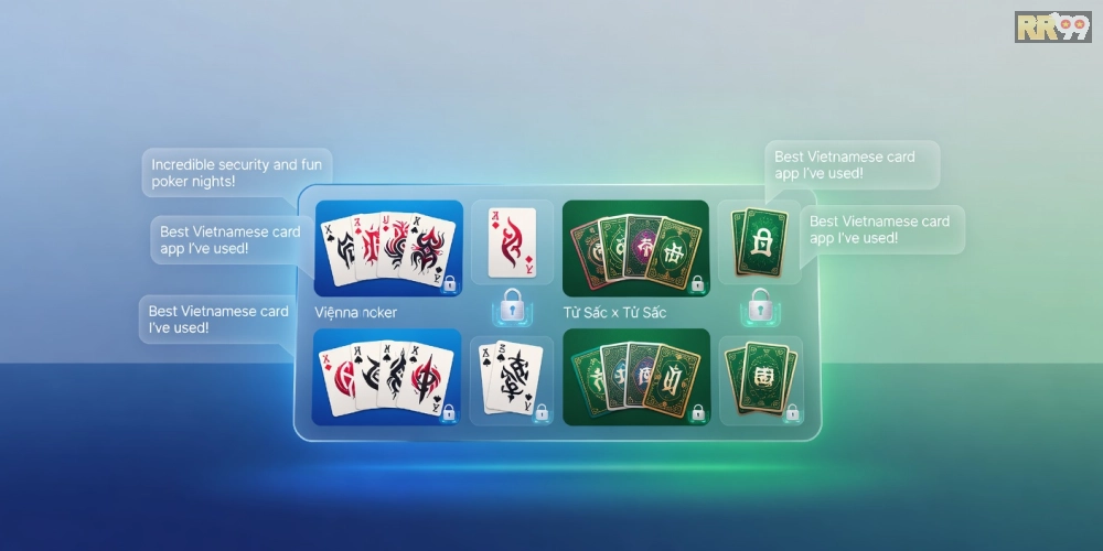Hình minh họa giao diện game bài uy tín rr99 với các trò chơi phổ biến và yếu tố bảo mật cao.