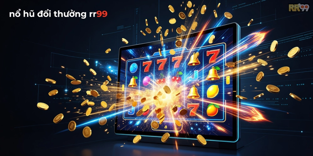 Hình minh họa khái niệm nổ hũ đổi thưởng rr99 với jackpot hấp dẫn và giao diện hiện đại.