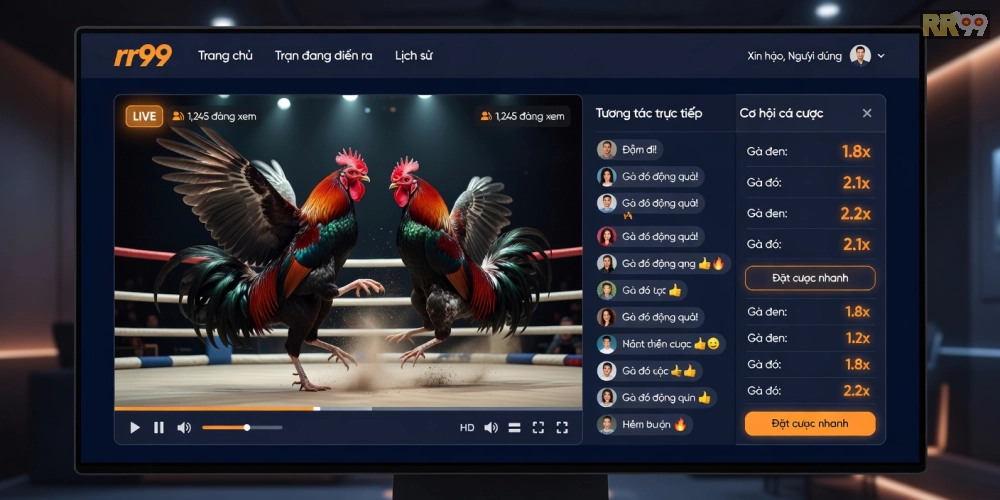 Caption mô tả hình ảnh xem đá gà trực tuyến rr99 với giao diện hiện đại và hình ảnh sắc nét