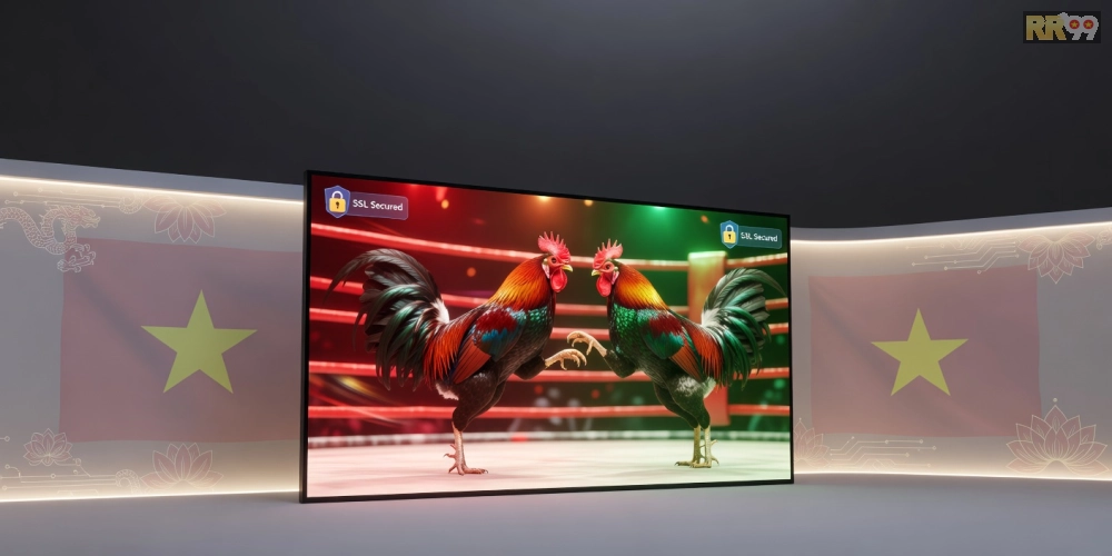 Caption hình ảnh top nền tảng xem đá gà trực tuyến rr99 với biểu tượng uy tín và người dùng hài lòng